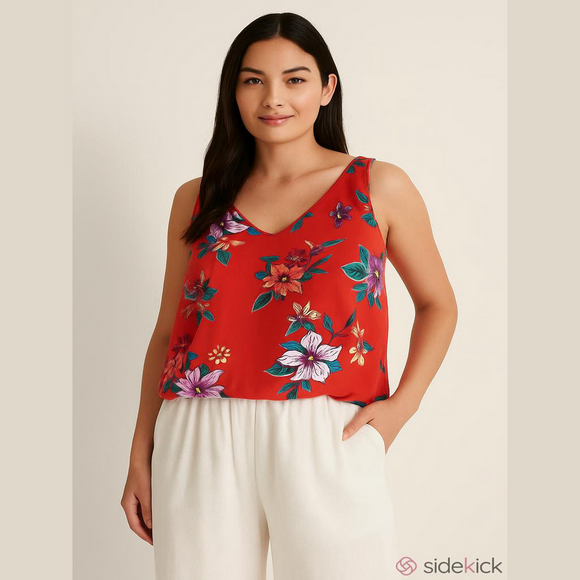 Old Navy Floral Red Purple Tank Top Casual Flowy Women’s Size XL - Picture 1 of 14